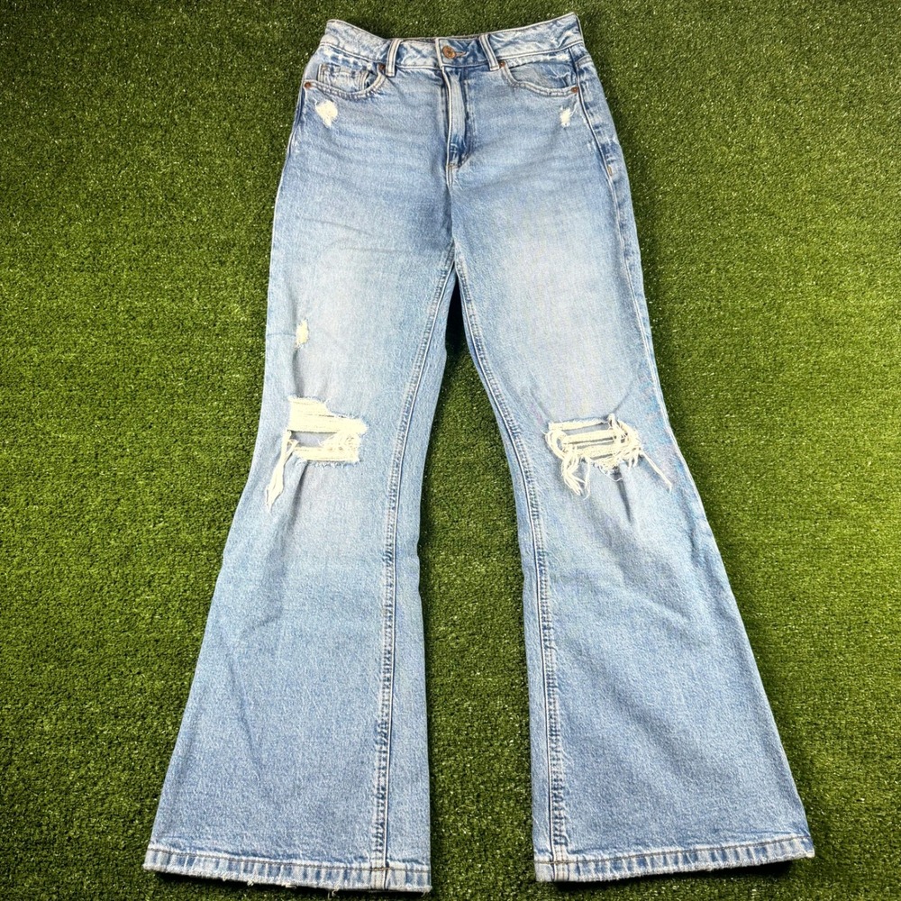 Garage Denim Flare Jeans Light Wash Distressed Ripped Size 03 26 0678